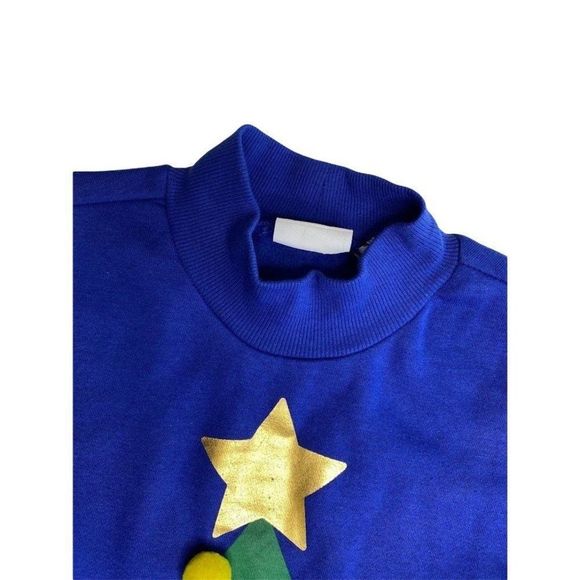 Mighty Fine Dress Women's MEDIUM Blue Green Cute Tree Holiday‎ Seasonal Pom-Pom - Picture 10 of 16